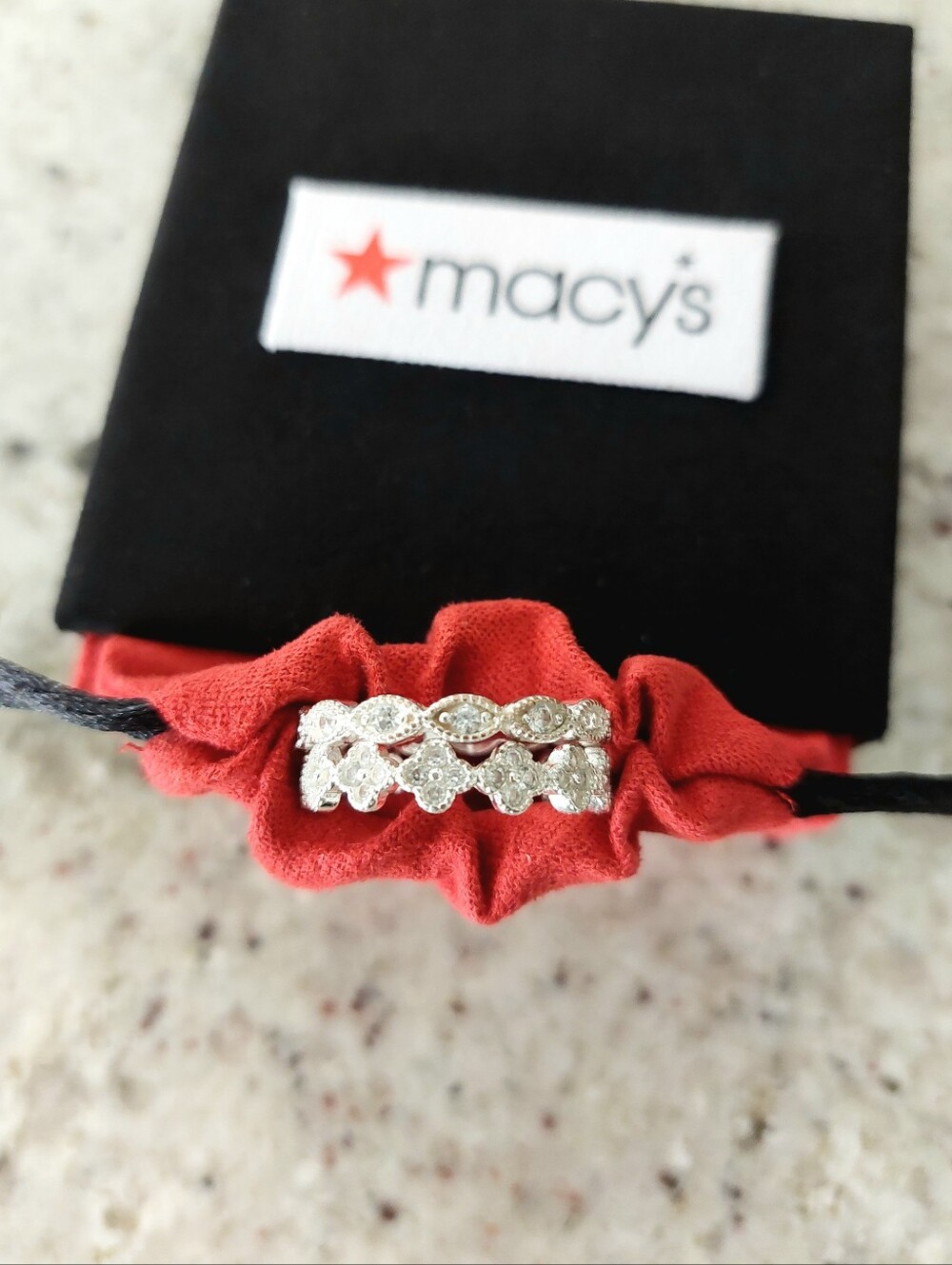 Macy's Stackable 14K White Gold Plated Eternity Band Rings (Set of 2) Size 8